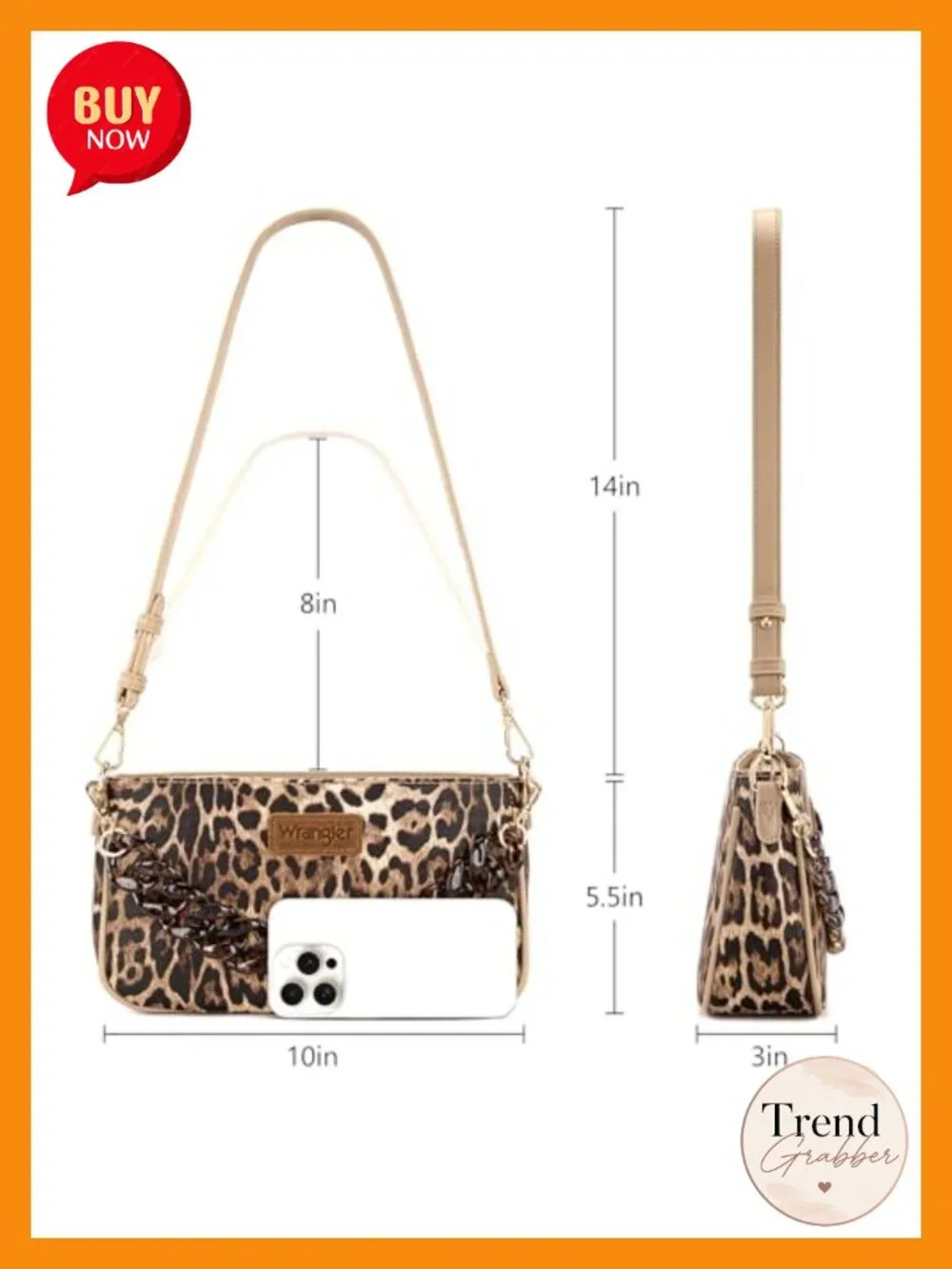 Vintage Cheetah Print Hobo Handbag with Faux Leather & Acrylic Chain Strap